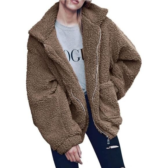 Coat Womens Oversized Shaggy Jacket Women's Winter Coat/ Faux